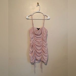 pink coquette soft girl ruched dress with bows